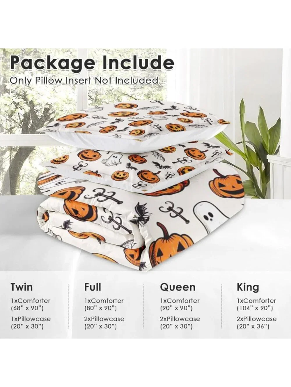 Cozy Queen Comforter Set of 3 - Halloween Pumpkins Bedroom Decor, Fall Theme
